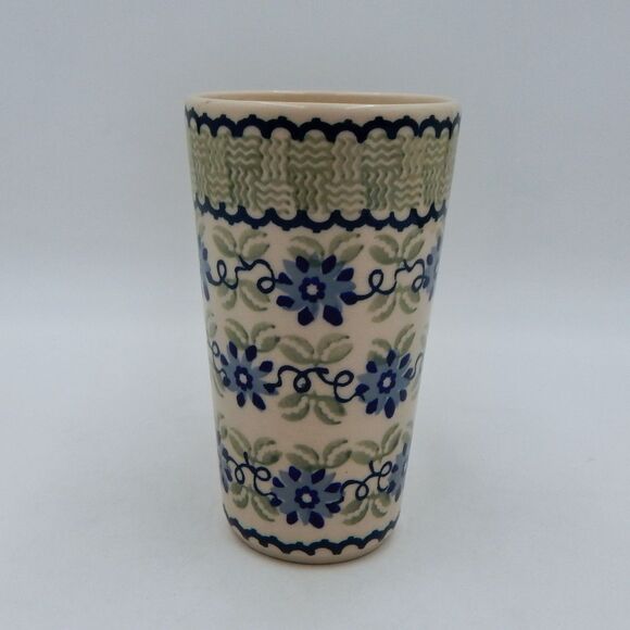 Boleslawiec Polish Pottery Mug Coffee Cup Latte Tall Floral Basket Weave Poland - Picture 2 of 6